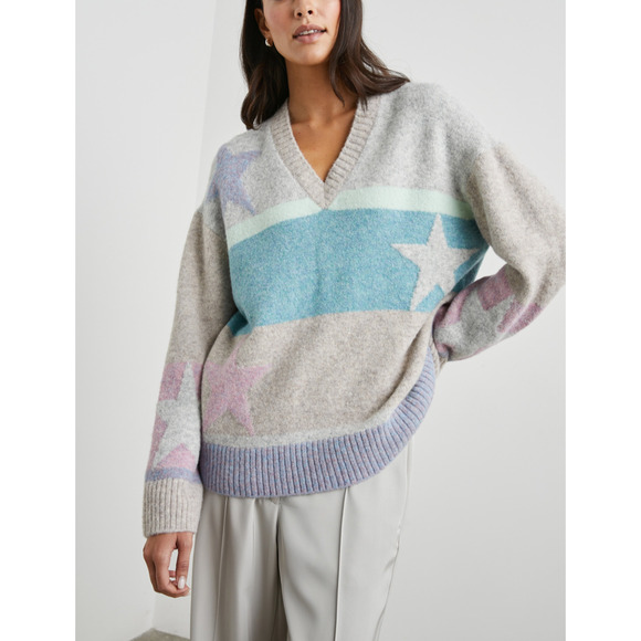 NWT Rails Womens Mia Heathered Star Print Sweater Long Sleeve V-Neck Size Large - Picture 1 of 11
